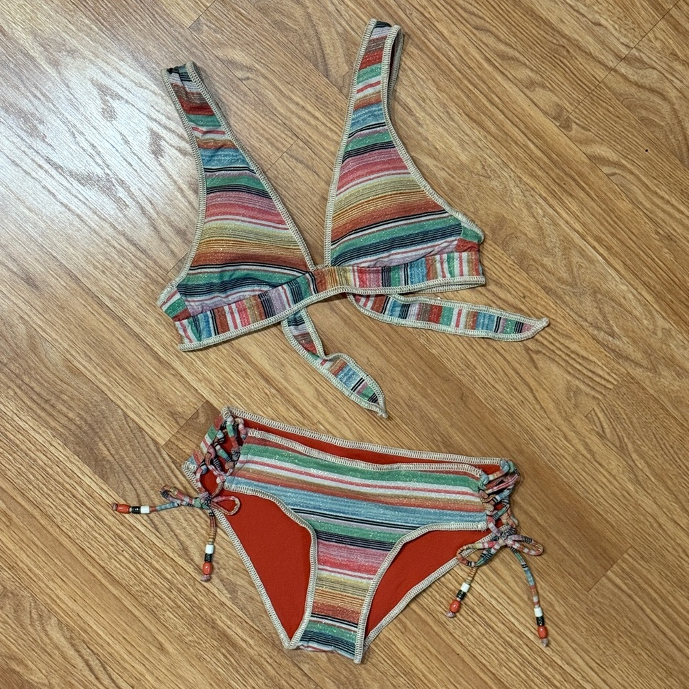 BECCA Bikini | Sparkly Multicolor Fabric with Beads (S Top, XS Bottom)